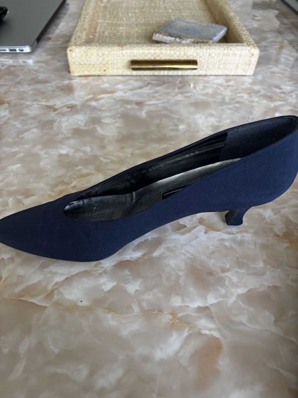 Stuart Weitzman Navy Pointed Kitten Heel Pump